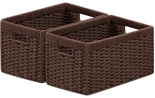 joybest Dark Brown Wicker Baskets for Shelves, Hand-woven Storage Baskets - color: Dark Brown, size: 2 Pack 13.4l X 8.3w X 7.1h Inch
