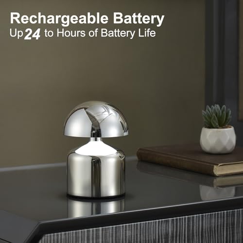 SAIWEYA Modern Cordless Mushroom Small Table Lamp, Dimmable Touch Battery