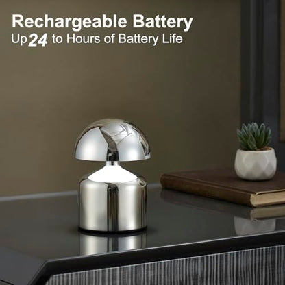 SAIWEYA Modern Cordless Mushroom Small Table Lamp, Dimmable Touch Battery