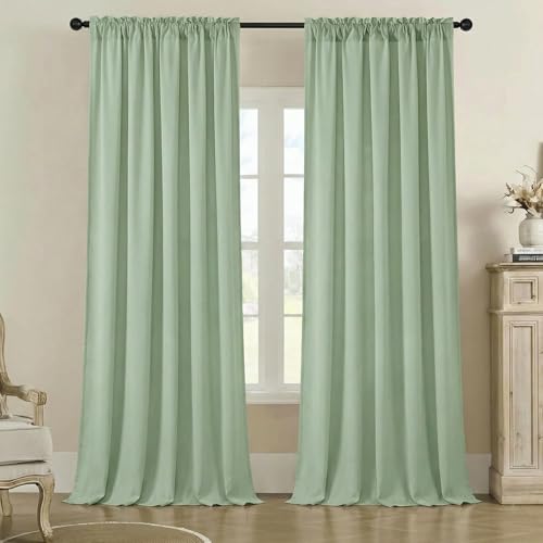NICETOWN Non-See-Through Sage Green Privacy Semi Sheer Curtains for Living Room 84 inches Long 2 Panels, Rod Pocket Light Filtering that Let Light in Window Drapes for Bedroom, W52 x L84 in, Sage - color: Sage Green, size: 52"W x 84"L (Pack of 2)