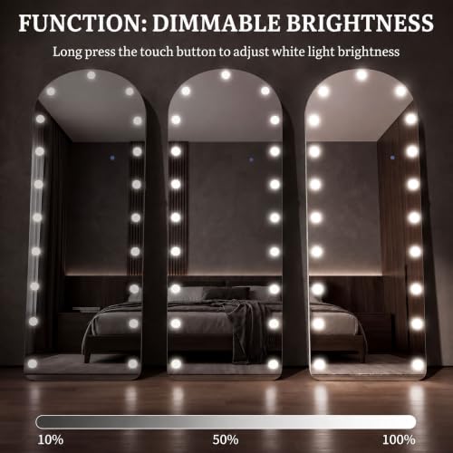 Arched Hollywood Full Length Mirror, 63"x20",Dimmable LED, 3 Color