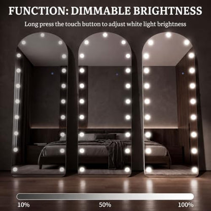 Arched Hollywood Full Length Mirror, 63"x20",Dimmable LED, 3 Color