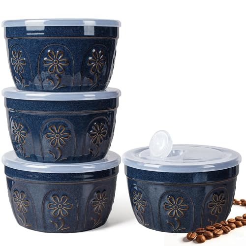 Artena Meal Prep Containers 22 OZ, 4 Pack Snack Containers, Reusable Food Storage Containers With Lids For Soup Yogurt Oatmeal Lunch Breakfast, Ceramic Cereal Bowls (Blue, Pinwheel Flower) - size: 5.15 inch (Pinwheel Flower, Blue)