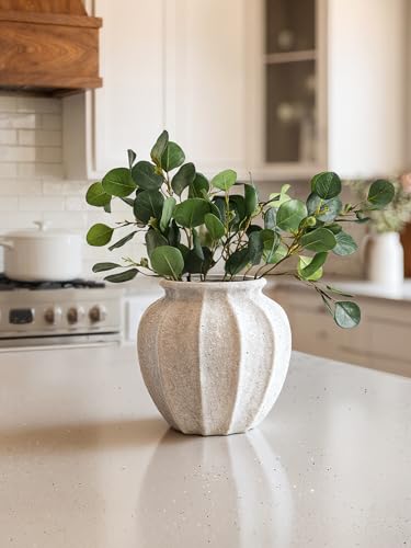 LE TAUCI White Ceramic Vase, 9.3-Inch Textured Flower Vase, Rustic White - color: Distressed White, size: 9.3 inch