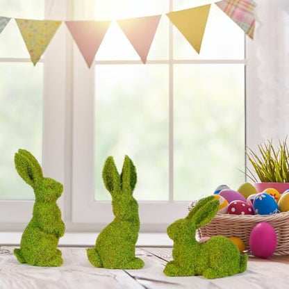 Easter Bunny Decorations,Resin Moss Bunny Figurine Features Larger Ears,Garden Artificial Moss Rabbit Easter Décor Easter Party Favors Gifts - size: Small big ears 3PCS