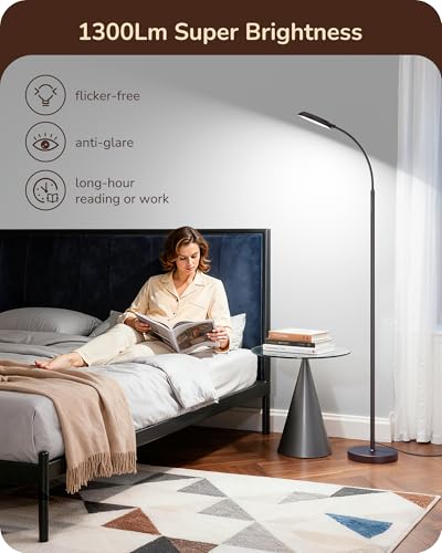 EDISHINE Modern LED Floor Lamp 1300LM Floor Lamps for Living Room Brown - color: Brown