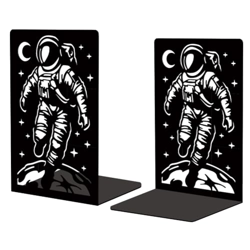Peacoblue 5.3"x4.3"x7.9" Metal Bookends, Heavy Duty Book Ends for Shelves - style: Space Astronauts