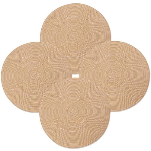 MIAOMIAO Round Placemats Set of 4 Braided Dining Table Kitchen Decor Mets - color: Z-khaki-4pc