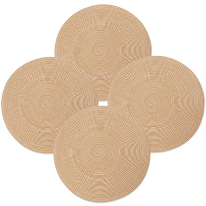 MIAOMIAO Round Placemats Set of 4 Braided Dining Table Kitchen Decor Mets - color: Z-khaki-4pc