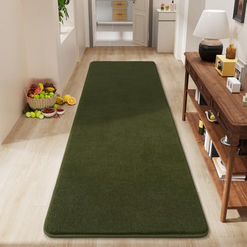 Amearea Modern Soft Hallway Runner Rug, 2x6 Olive Green Washable Runner Rug - color: Olive Green, size: 2' x 6' (Runner)
