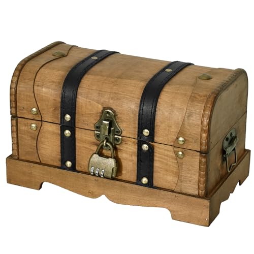 Vintage Wooden Treasure Chest Box with Combination Lock,,Brown,10"x6"x6" - color: Brown, size: 10.24" x 5.9" x 5.9"