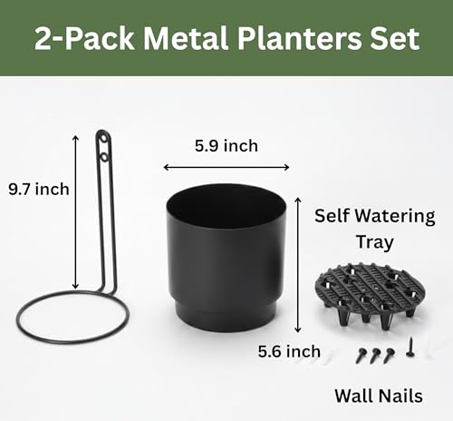 Self-Watering Wall Planters for Indoor Outdoor Plants (5.9 inch) - color: Black