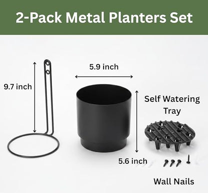 Self-Watering Wall Planters for Indoor Outdoor Plants (5.9 inch) - color: Black