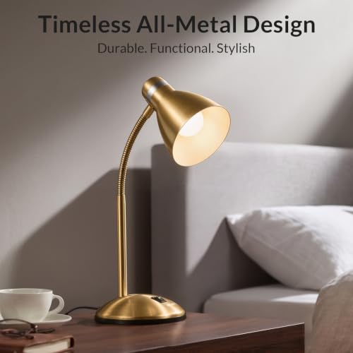 LEPOWER Metal Desk Lamp, Adjustable GooseNeck Reading Light for Bedroom - color: Gold