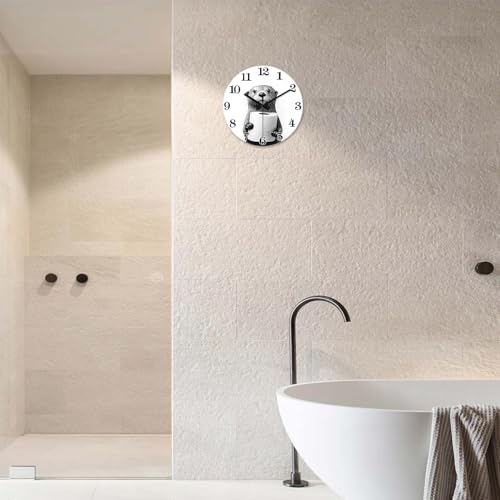 XNM 14 Inch Cute Otter Glass Wall Clocks Battery Operated - color: Black4, size: 14 Inch