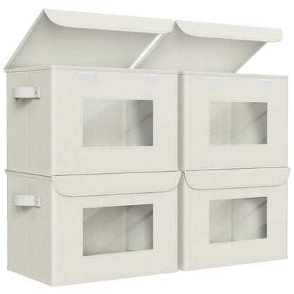 Univivi Fabric Storage Bins with Lids for Clothes 4 Pack, Beige Linen - color: Linen Beige