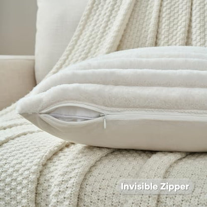 FUTEI Pack of 2 Faux Fur Throw Pillow Covers 18x18 Inch, Cream White - color: Cream White, size: 18" x 18" (Pack of 2)