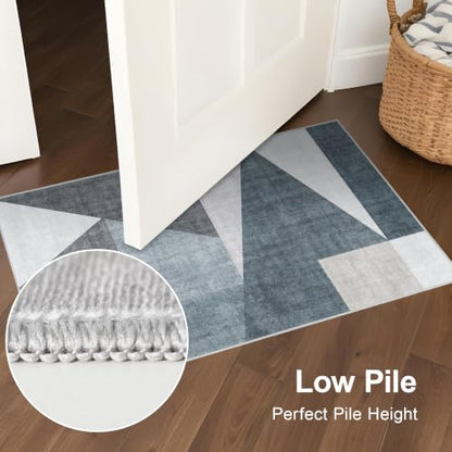 2x3 Washable Geometric Area Rug - Non-Slip Entryway Throw Rugs Blue Grey - color: Blue/Grey, size: 2' x 3' (Rectangular)