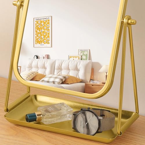 Desk Mirror, Arch Makeup Vanity Standing Mirror with Tray, Gold - color: Arched-gold