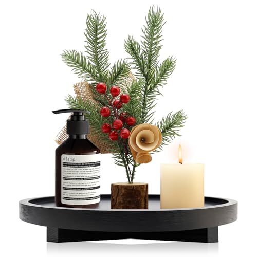Black Round Decorative Wooden Tray for Bathroom Counter Table Trays Decor - color: Black, size: 10"