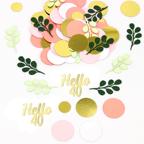 300PC 40TH Birthday Confetti for Table Pink and Sage Green Happy 40TH Birthday Decorations for Women Dots Hello 40 Confetti Scatters Forty Party Decor Supplies - style: Pink Hello 40 Confetti
