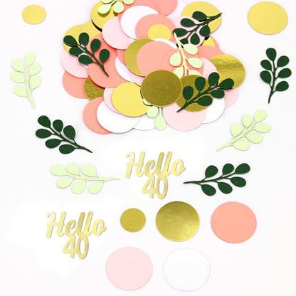 300PC 40TH Birthday Confetti for Table Pink and Sage Green Happy 40TH Birthday Decorations for Women Dots Hello 40 Confetti Scatters Forty Party Decor Supplies - style: Pink Hello 40 Confetti