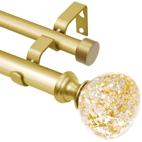Gold Double Curtain Rod 66-120 Inch Heavy Duty Foil Resin Finial - color: gold, size: 66-120"