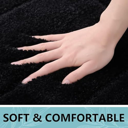 Buganda Microfiber Bathroom Rugs 44x24, Soft Shaggy Absorbent Bath Rugs - color: Black, size: 44" X 24"