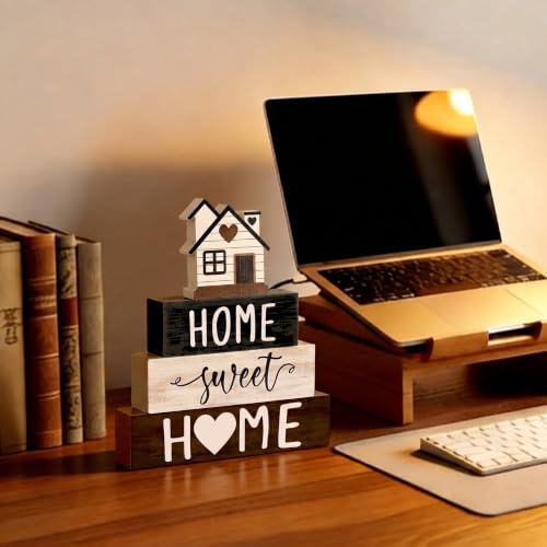 Cinnvoice 4 Pcs Wooden Block Decor Farmhouse Tiered Tray Signs - style: Wooden House