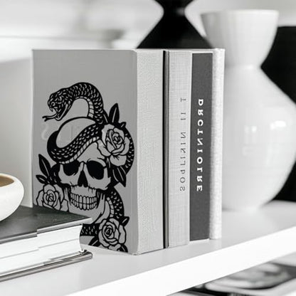 Peacoblue 5.3"x4.3"x6.7" Metal Bookends, Heavy Duty Book Ends for Shelves - style: Skulls and Snakes