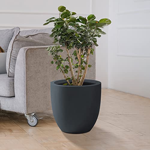 Kante Accent Round Curved Charcoal Concrete Planter 13.3" Dia, Outdoor - color: Charcoal, size: 13.4"d