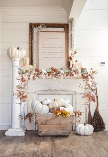 Lvydec 2 Pack Fall Maple Garland - 5.9ft/Piece White Artificial Fall Foliage Garland Colorful Autumn Decor for Home Wedding Party - color: White&green&orange
