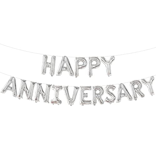 KatchOn Silver Happy Anniversary Balloons 16 Inch, Anniversary Decorations - style: Silver
