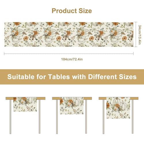 Fall Thanksgiving Table Runner, White Pumpkin Maple Leaves Autumn Flower Pattern Table Runner for Holiday Home Kitchen Dining Table Party 13x36in - color: Fall-2, size: 13x36in