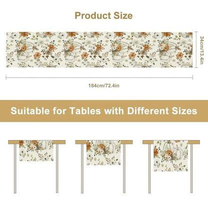 Fall Thanksgiving Table Runner, White Pumpkin Maple Leaves Autumn Flower Pattern Table Runner for Holiday Home Kitchen Dining Table Party 13x36in - color: Fall-2, size: 13x36in