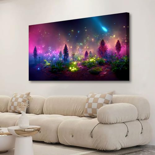 Fantastic Starry light Canvas Wall Art for Living room Office Bedroom Purple Dream Wall Art Print Paintings Modern Forest Fog Pictures Wall Decor Artwork Waterproof Ready to Hang - 20in * 40inch - color: Fantastic starry forest, size: 40"L x 20"W