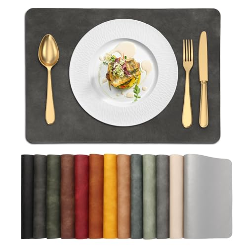 UnivoColors Placemats,Heat Resistant Placemats Set of 4 Washable 12 x 17 Inch,Waterproof Table Mats,Wipeable Pu Place Mats for Kitchen,Dining Room.Dark Grey - color: Washed Dark Gray