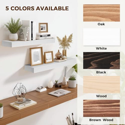 Solid Wood Floating Shelves, 17 Inch Wall Shelves, Set of 2, White - color: White, size: 17x8x1.6