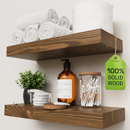 Solid Wood Floating Shelves for Wall 16 Inch Walnut, Wooden Bathroom Shelf - color: Walnut, size: 16 Inch