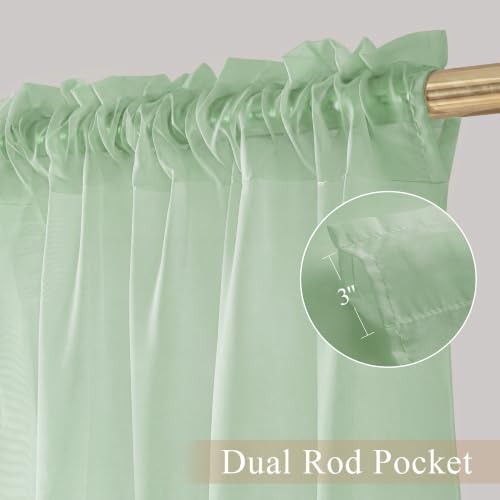 PONY DANCE 4 Panels Sheer Curtains 90 Inches Long, Sage Green, W42 x L90 - color: Sage Green, size: 42"W x 90"L (Pack of 4)