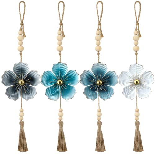 Tandefio 4 Pcs Metal Floral Tassels with Farmhouse Wood Beads, Classic - color: Classic