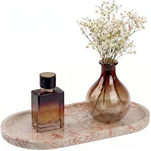 YKAJO Calacatta Viola Pink Oval Marble Tray, 11.8x5.9 Perfume Organizer - color: Calacatta Viola Pink, size: 11.8" x 5.9" x 0.6"