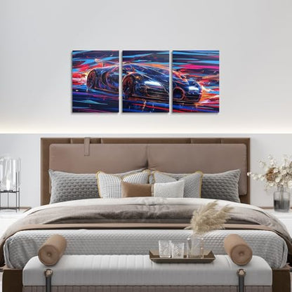 Feelyou Race Car Wall Art 12" x 16" x 3 - color: Grey Violet