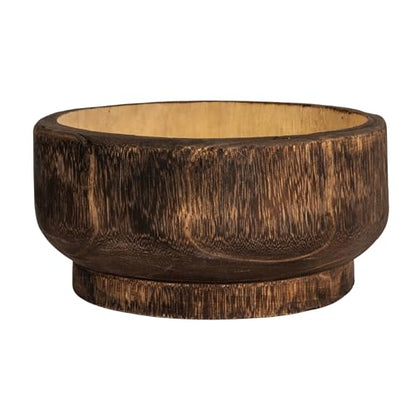Creative Co-Op Round Paulownia Wood Decorative Bowl, Marbled Brown Finish