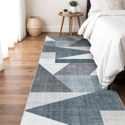 3x8 Washable Geometric Runner Rug - Non-Slip Backing Hallway Rugs Blue Grey - color: Blue/Grey, size: 3' x 8' (Rectangular)