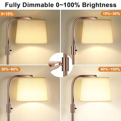 Ambimall Fully Dimmable Floor Lamp with 9W LED Bulb, Standing Lamp for Living Room with Adjustable Head, Modern Tall Light with Rotary Switch for Office, Brown and Beige - color: N:Brown and Light Linen Beige