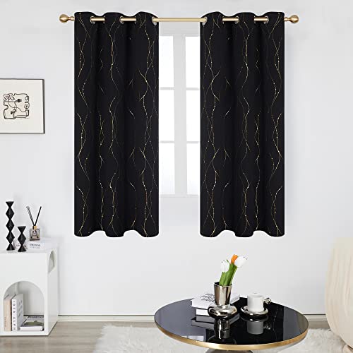 Deconovo Short Blackout Curtains 45 Inch Long, Curtains for Kitchen Nursery - color: Black/Dots and Line, size: 42"W x 45"L (Pack of 2)