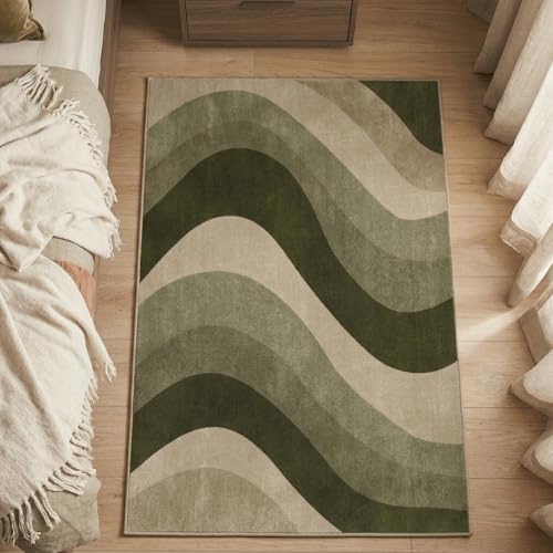 3x5 Olive Green Area Rugs, Modern Washable Rug for Living Room - color: Olive Green/Beige, size: 3' x 5' (Rectangular)