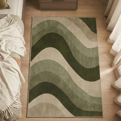 3x5 Olive Green Area Rugs, Modern Washable Rug for Living Room - color: Olive Green/Beige, size: 3' x 5' (Rectangular)