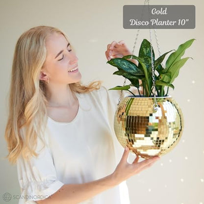 SCANDINORDICA Disco Ball Planter, Value Package, 10-inch Gold - size: 10" Gold